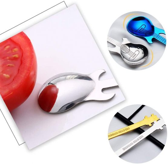 Coffee Spoons Set 6pcs, KANOSON Novelty Stainless Steel Guitar Latte/Espresso/Sundae/Ice Cream Spoons Metal Tea Spoons, Colorful Small Dessert Spoons Teaspoons Housewarming Gift for Coffee Lovers - Image 4