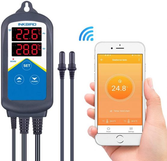Inkbird ITC-306A-WiFi Aquarium Temperature Controller Aquarium Thermostats Fish heater thermostat with Dual Heating Socket for Marine Tank Fish Shrimp Tortoise（No Timer）