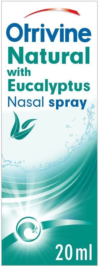 Otrivine Nasal Spray, Natural Decongestant for Blocked Nose Relief in Cold and Flu with Eucalyptous, 20ml