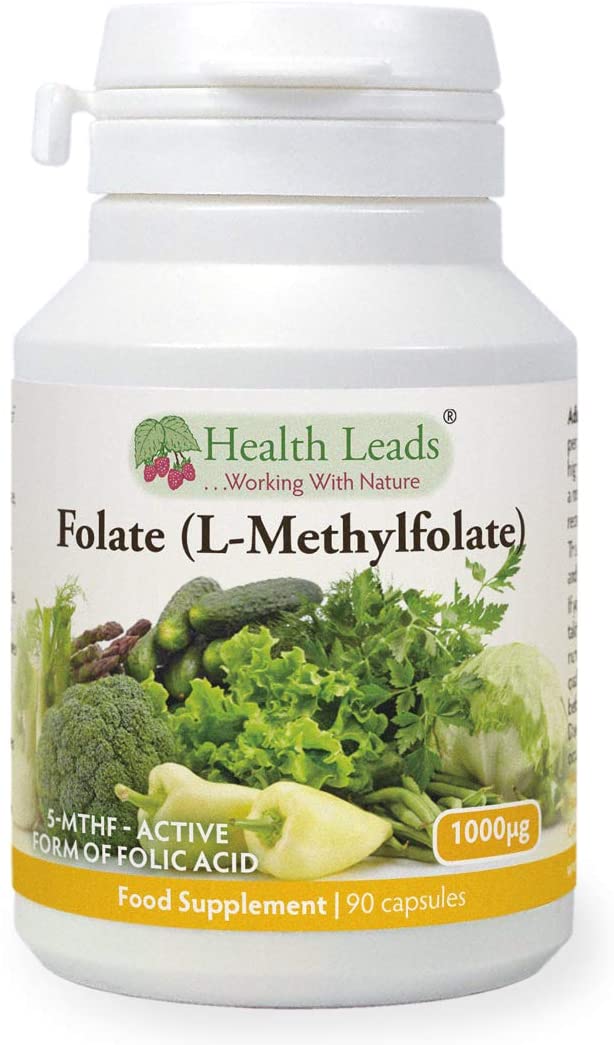 Folate (L-Methylfolate) 1000μg x 90 Capsules, 5-MTHF Active Form of Folic Acid/Vitamin B9