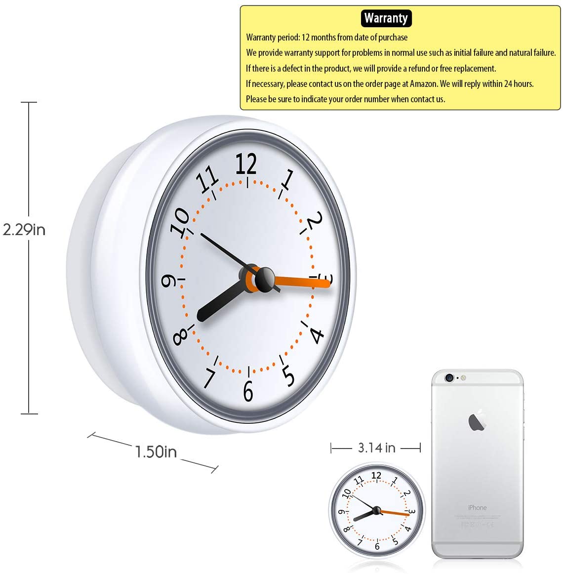 LXSZRPH Mini Shower Clock Waterproof IP24 Wall Clock Suction Cup Bathroom Clock Acrylic Face Suction Clock for Shower Washroom Kitchen (1Pack) - Image 2