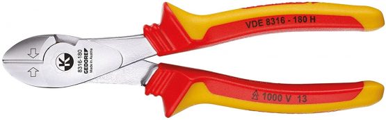 GEDORE VDE Power side cutter for hard (piano) wire up to 1.4-2 mm dia., Insulated, Electric, Length 180 mm, VDE 8316-180 H