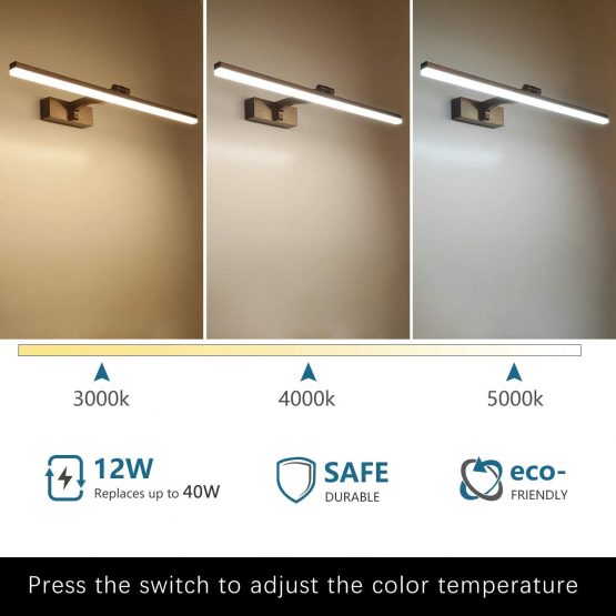 MantoLite LED Bathroom Vanity Wall Light Fixture 40CM Adjustable Color Temperature 8W Cabinet Picture Display Lamp Modern Indoor Wall Lights Sconce Brushed Black Reading Lighting with Adjustable Arm - Image 3