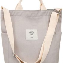WANYIG Tote Bag Tote Bag Women Korean Style Girl Canvas Shopping Tote Bag with Zipper Crossbody School Bag Durable Luggage Handle Bag with Adjustable Strap (Grey)