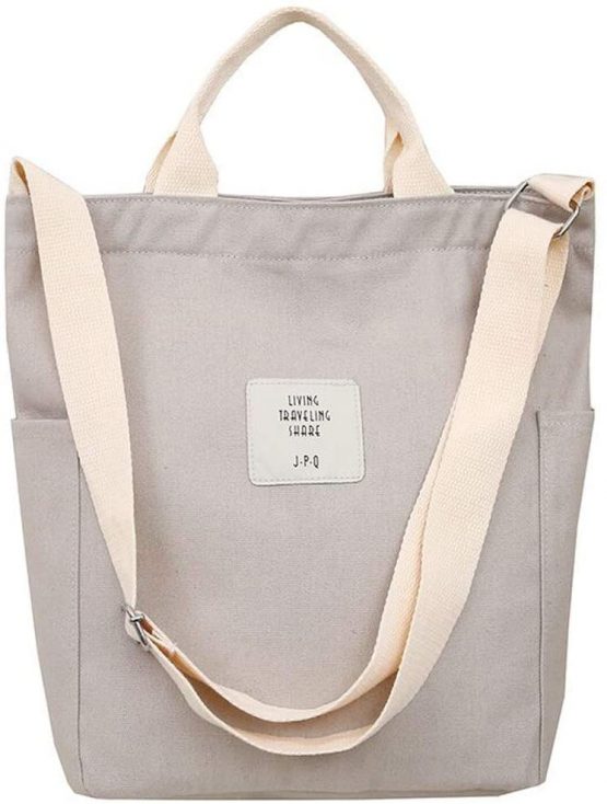 WANYIG Tote Bag Tote Bag Women Korean Style Girl Canvas Shopping Tote Bag with Zipper Crossbody School Bag Durable Luggage Handle Bag with Adjustable Strap (Grey)