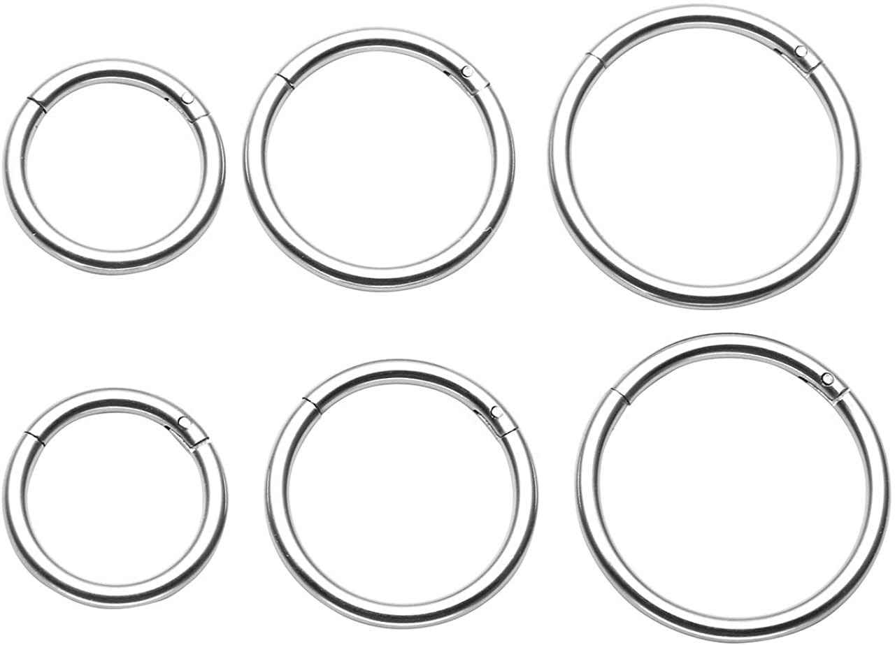 PiercingJ 6pcs 16G Stainless Steel Clip on Closure Round Ring Tragus Cartilage Nose Hoop Earring Hoop Septum Piercing 6-10mm