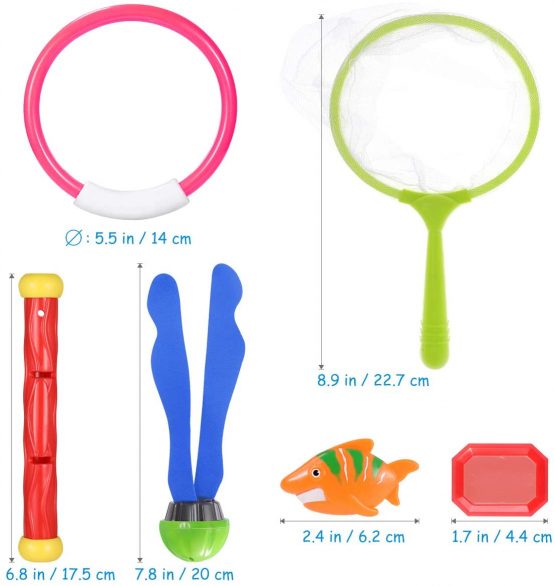 Toyvian 26PCS Underwater Swimming/Diving Pool Toys Rings, Diving Sticks ,Water Grass Fishing Kit with Under Water Treasures Gift Set Bundle - Image 4