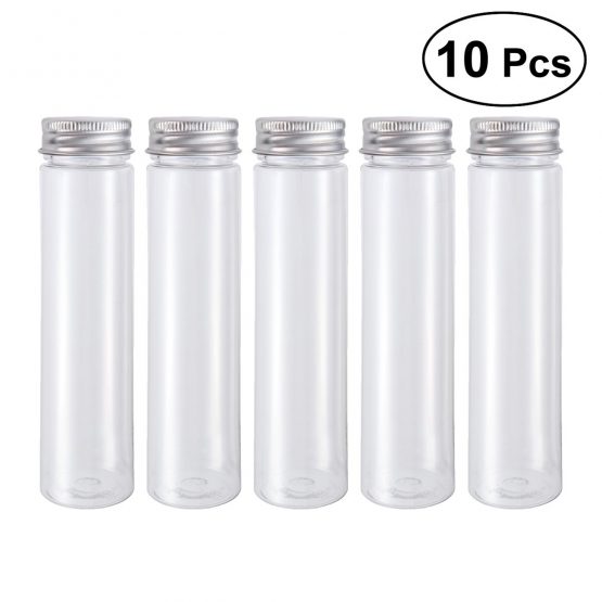 UKCOCO 10 Piece Flat Bottom Test Tubes - Plastic Clear Test Tubes With Screw Caps/Flat Test Tubes for Science Experiments, Science Parties, Candy Storage, Cosmetic Travel Lotion Containers (110ml) - Image 2