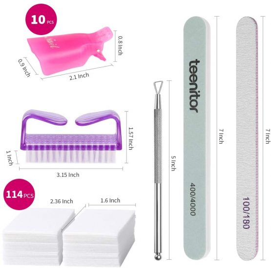 Teenitor Gel Nail Polish Remover Kit with Nail Polish Remover Clips Cap, Nail Wipe Cotton Pads Nail Scraper Nail Files and Buffer Bushes, 400/4000 Nail Shiner and 100/180 Nail Buffer Block Hot Red - Image 2