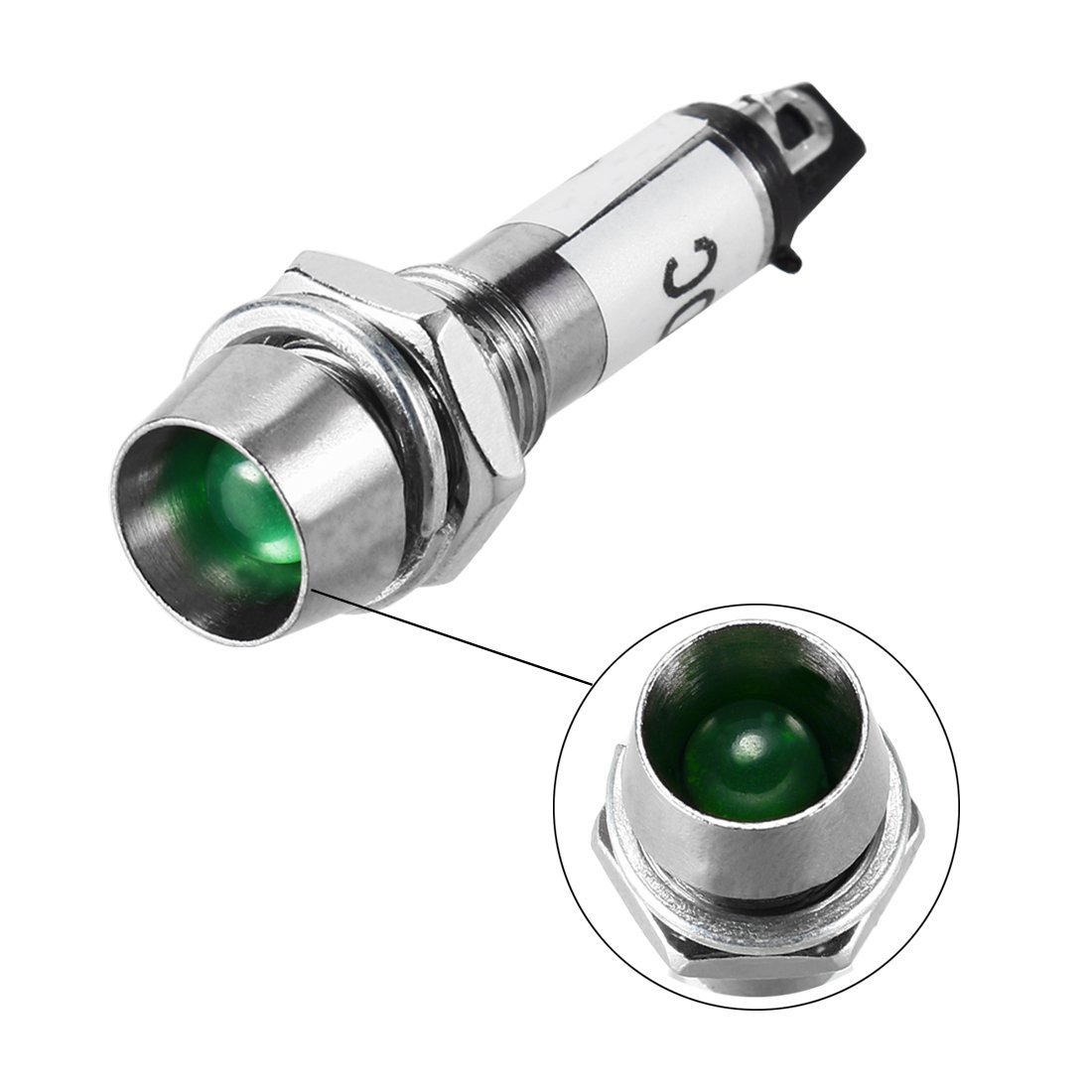 sourcing map Indicator Light DC 24V, Green, Metal Shell Panel Mount 5/16" 8mm 8Pcs - Image 3