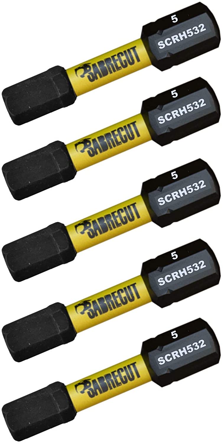 5 x SabreCut SCRH532_5 32mm H5 Hex Magnetic Impact Screwdriver Driver Bits Set Single Ended Heavy Duty, 1/4 inches - Image 2