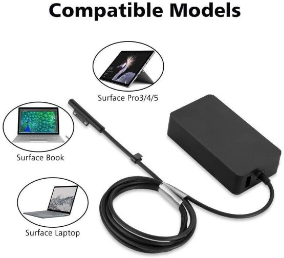 65W 15V 4A Surface Book Charger SUPERNIGHT Surface Pro Charger Power Supply for Microsoft Surface Book Surface Pro 3 Pro 4 Pro 5 Pro 6 Surface Go Surface Laptop Adapter with 5ft DC Power Cord - Image 3