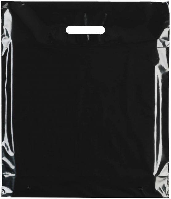 100x PLAIN BLACK 15"X18"+3(38.1cm x 45.72cm) PLASTIC CARRIER BAGs - Modern Printed Strong Gift shopping Bags