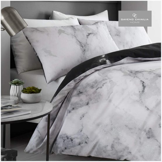 Gaveno Cavailia White Marble King Duvet Set Reversible Easy Care Cotton Blend 3 Piece Texture Bedding | 1 Quilt Cover + 2 Pillow Cases | Button Closure | Machine Washable - Image 3