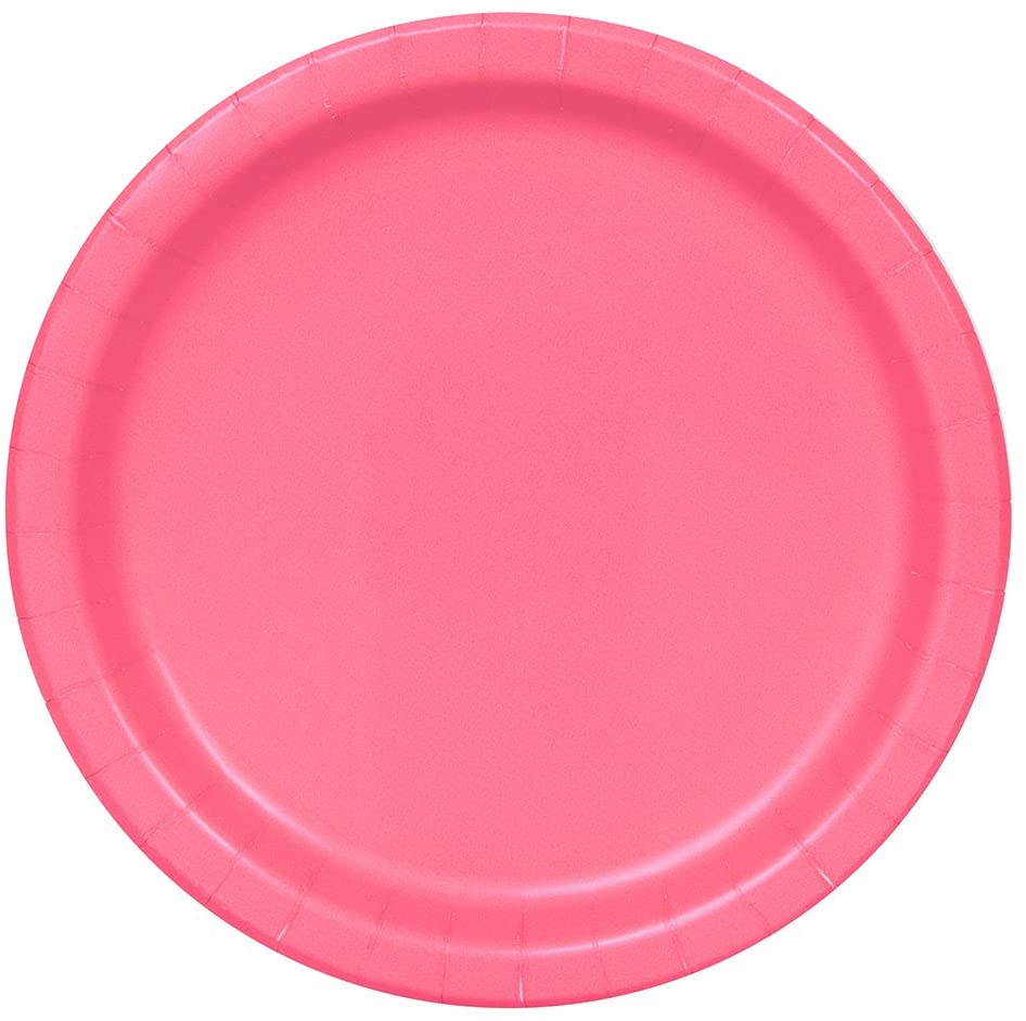 Solid Hot Pink Round Paper Dinner Plates (22cm) 16 Count - Sturdy & Elegant for Parties and Events, 16 Count (Pack of 1)