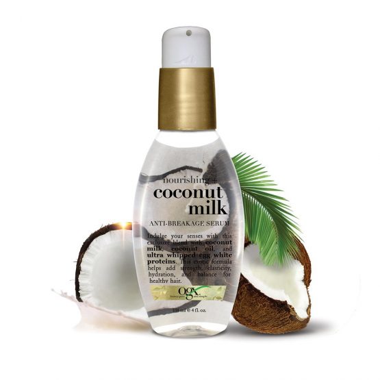 OGX 91008 Anti-Breakage Serum Nourishing Coconut Milk, Paraben and Sulfate Free, Sustainable Ingredients, Strengthening, Protective, Hydrating, 4 Ounce Pump Bottle - Image 3