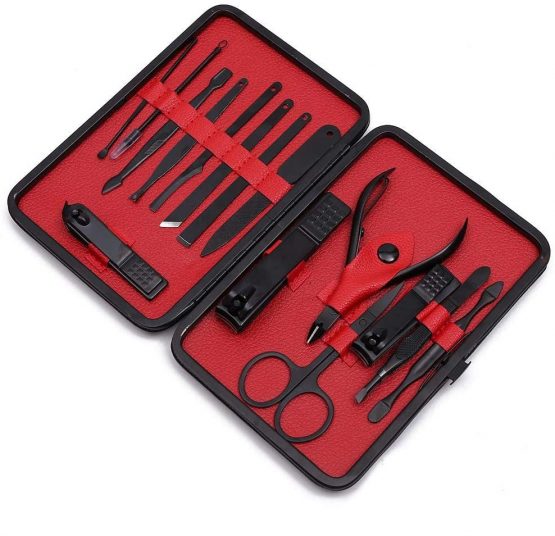 TOPWAY Nail Clippers Manicure Pedicure Professional Grooming Kit for Agnail, Cuticle, Callus, Dead Skin, Blackhead, Acne, Ingrown Hair, Ear, Eyebrow Care Travel Set 15pcs Red + Alcohol Pads + Case - Image 4