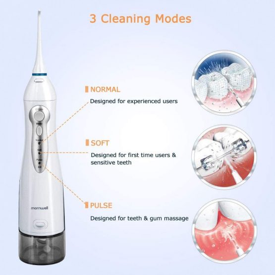 Water Flosser for Teeth,Mornwell Portable Oral Irrigator Water Dental Flosser IPX7 Waterproof 300ML 3 Modes 4 Jet Tips Deep Clean Helps Whiten Teeth, USB Rechargeable for Travel with FDA Approved - Image 2