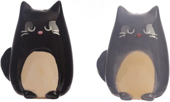 Puckator Salt and Pepper Set Cat, Black/Grey, ceramic, Multi, Height 7cm Width Depth 5cm