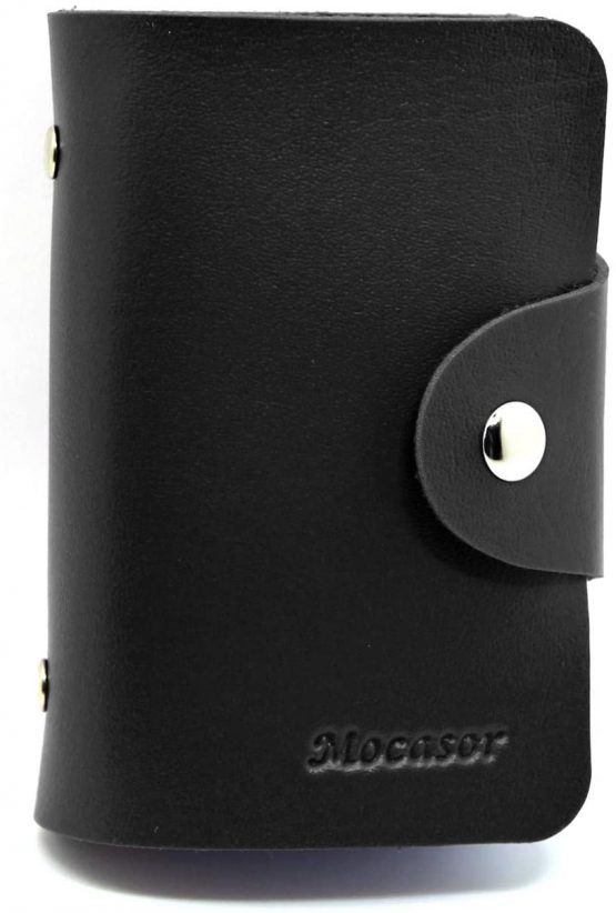 Mocasor Credit Card Holders for Men & Women Soft Leather Bank Card Case Slim Pocket Wallet ID Card Organiser Business Card Case Purse with 24 Durable Plastic Insert Sleeves (01 Black) - Image 2