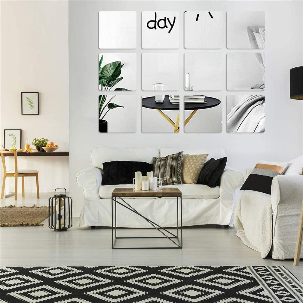 Mirror Wall Stickers Decoration, 12 Pcs DIY Removable Square Wall Stickers Art Wall Decals - Image 2
