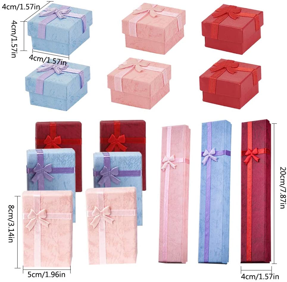 15pcs Gift Box with Lid Square Long Rectangular Paper Jewelry Gifts Boxes with Bow-knot for Jewelry Display-rings - Image 2