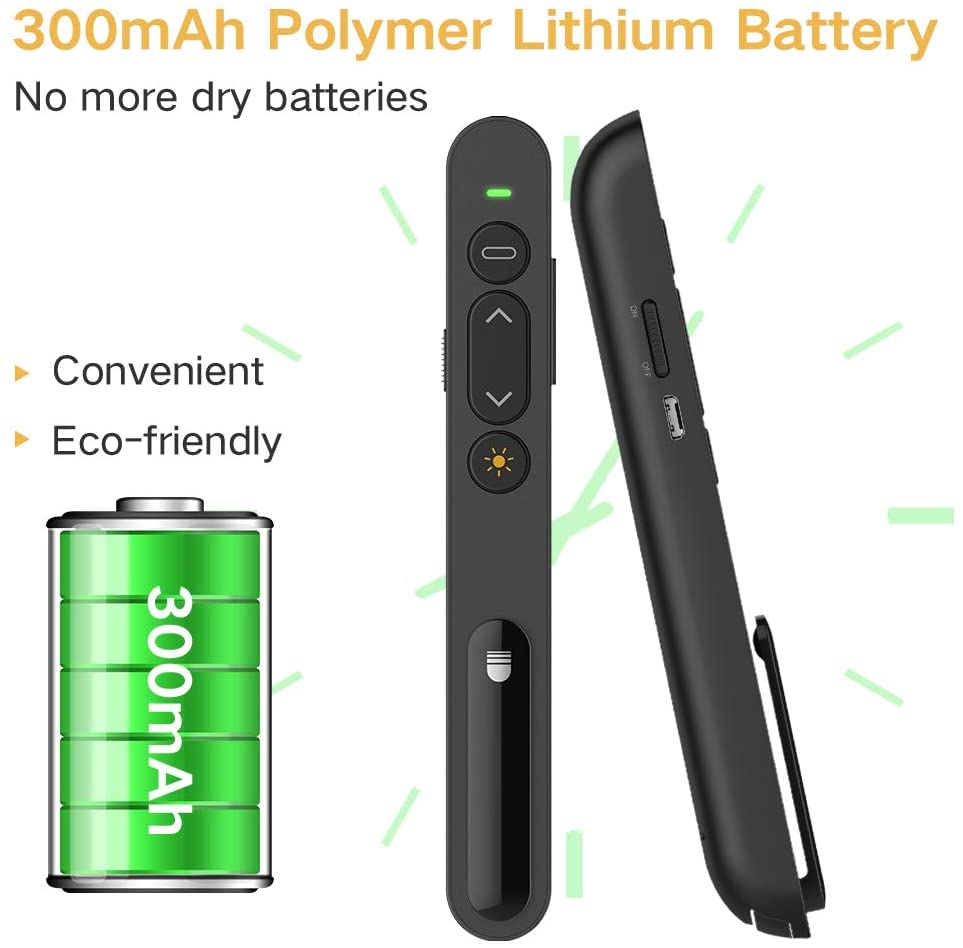 doosl Upgraded Wireless USB Presentation Clicker with Green Laser