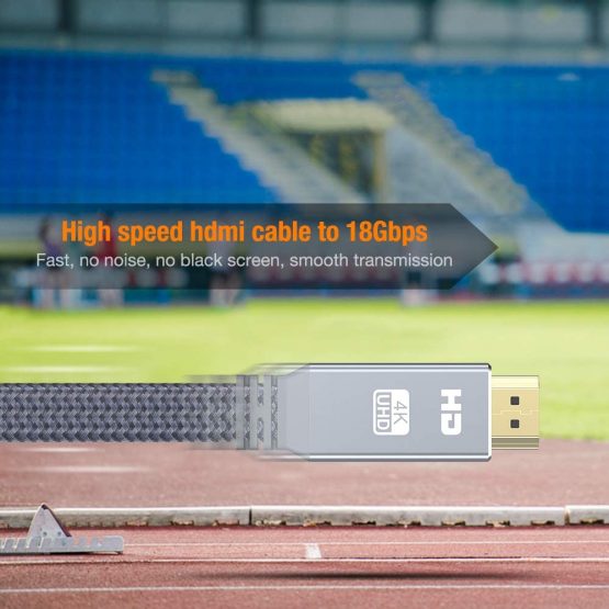 4K HDMI cable 3m,HDMI 2.0 Cable Snowkids flat Ultra hdmi to hdmi high speed 18Gbps 4K@60Hz,UHD 2160p,HD 1080p,3D,ARC,Ethernet,Video return,HDCP 2.2,compatible with fire TV/PS4 quality nylon cord grey - Image 4