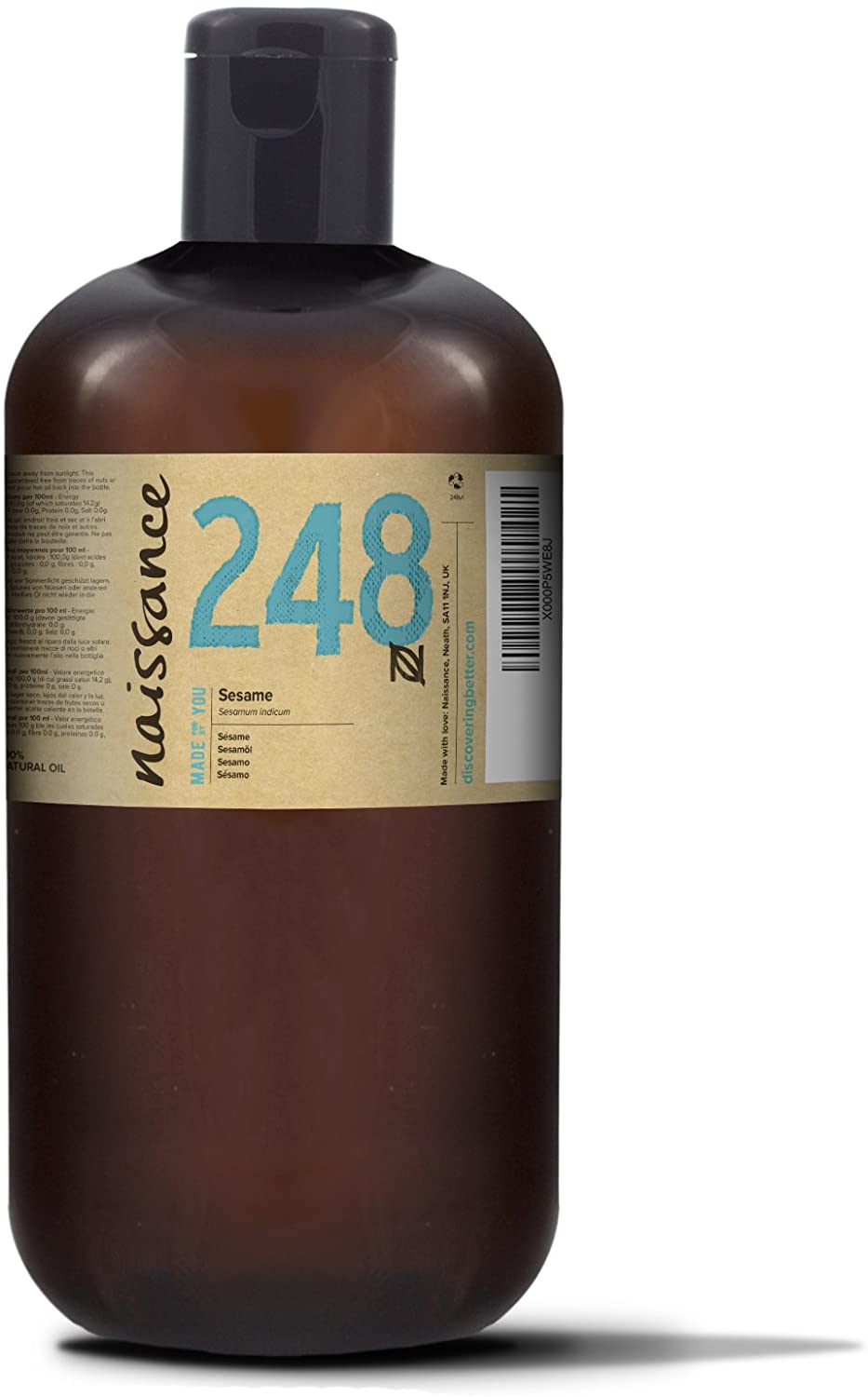 Naissance Sesame Seed Oil (No. 248), 900ml, Natural Moisturiser for Skin Face, Beard, Nails, Hair, Body, Massage