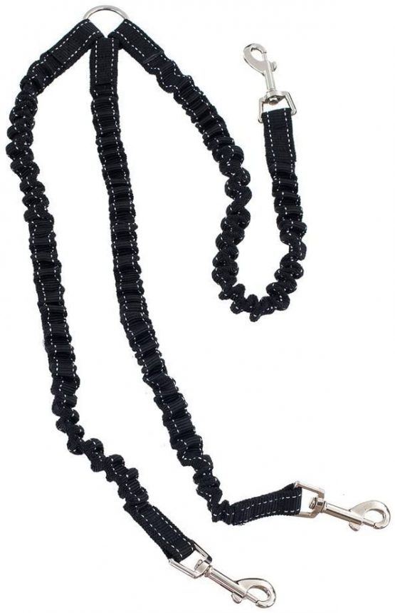 STGOOD Heavy Duty Sturdy 3 Way Nylon No Tangle Dog Pet Coupler Leash Reflective, Adjustable No Pull Elastic Three Way Dog Trainnig Coupler Black (For Three Dogs)