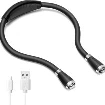 SingHong Neck Book Light LED Reading Lamp USB Rechargeable, Hands Free, 4 LED Bulbs, 4 Adjustable Brightness, for Reading in Bed or Reading in Car Lamp (Black)