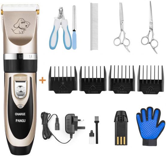 PANGU Dog Clippers Professional Pet Grooming Kit Low Noise, Rechargeable Pet Shaver Cordless Silent Dog Hair Trimmer with scissors comb Best Hair Clipper for Dogs Cats pets
