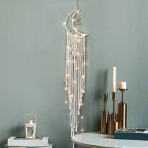Dremisland Macrame Wall Hanging with LED Light,Moon Dream Catcher Woven Wall Tapestry Bohemian Home Decor for Kids Room Wedding Party Ornaments Craft Gifts