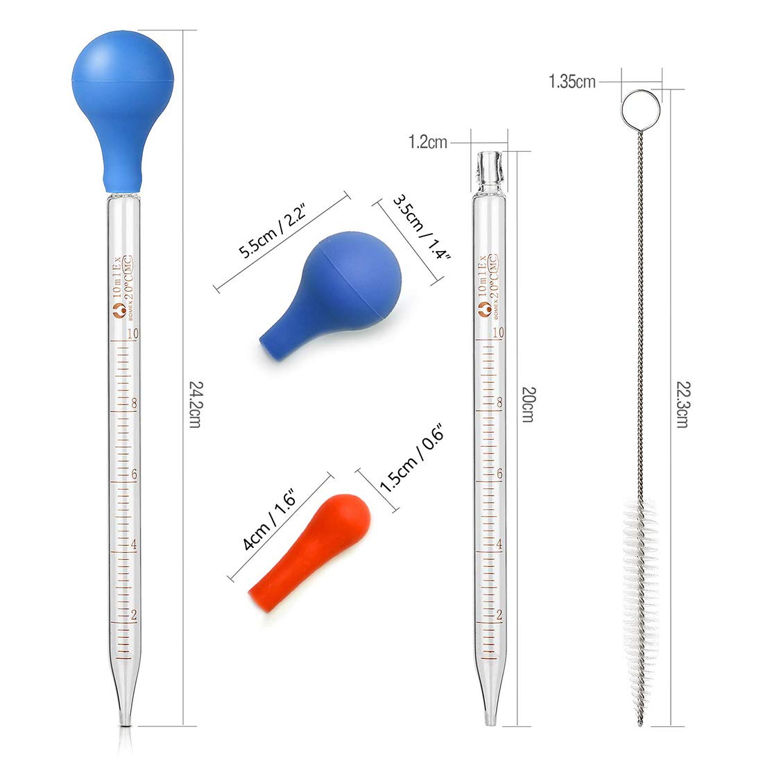 Glass Pipettes, JESSTOLO 6pcs Glass Graduated Dropper Pipette 0.5ml,1ml,2ml,3ml,5ml,10ml with Rubber Cap - Image 3