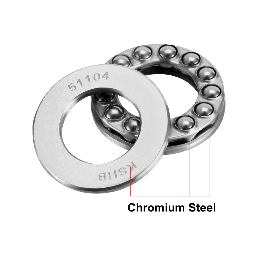 sourcing map 51104 Thrust Ball Bearings 20mm x 35mm x 10mm Chrome Steel ABEC3 Single Row Roller 2pcs, 20mmx35mmx10mm - Image 2