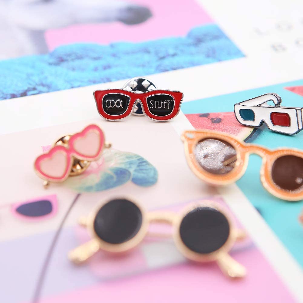 Unigift 7 Pcs Glasses Pattern Enamel Brooches Set Sunglasses Brooch Lapel Pin for Kids Boy Girl Clothes Dress Scarf Bag Decoration - Image 3