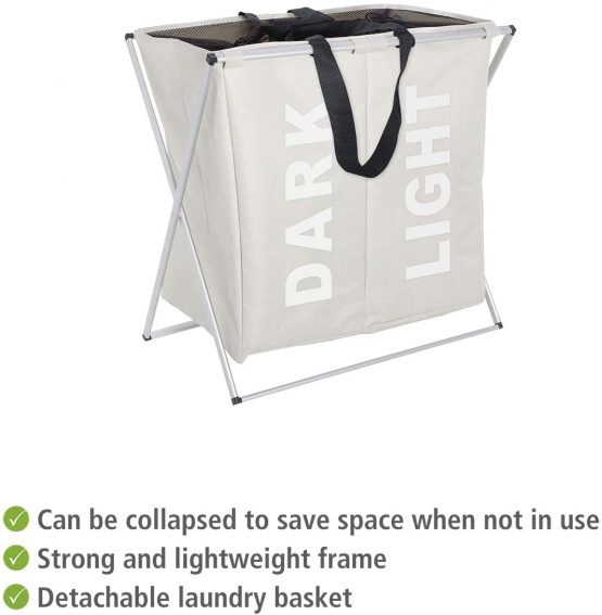 Wenko Laundry bin Duo in beige, Fabric, 38 x 59 x 57 cm - Image 3