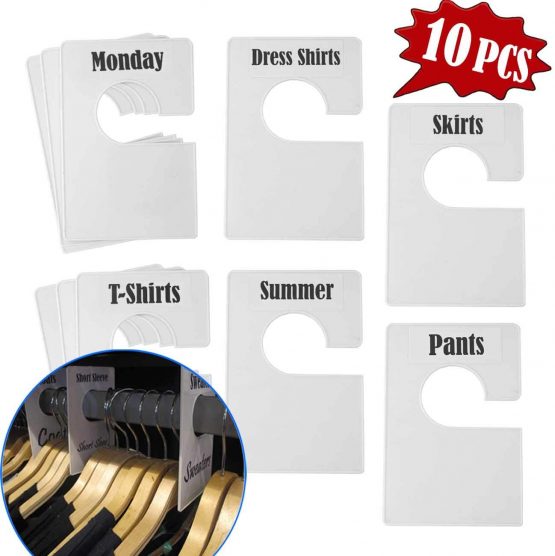 DiriUK 10 Pack Large Closet Clothing Wardrobe Dividers, White Rectangular Closet Organisers Arrange Clothes by Clothing Type Or Age, Plus 60 1 inch Labels and 16 Large Blank Labels(Pearl White)