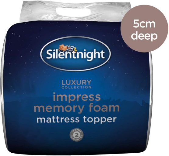 Silentnight Impress Memory Foam Mattress Topper 5cm - Extra Deep Thick Best Quality Memory Foam Pad Soft Comfy Plump for Back Neck Pain Home Sofa Bed Caravan Futon - High Density Bed Toppers