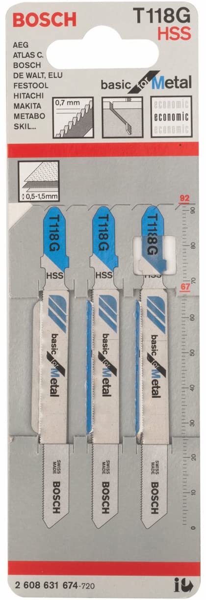Bosch 3x T 118 G Basic for Metal Jigsaw Blade (for Steel sheets Steel sheets, Length 92 mm, Professional Accessory Jigsaw)