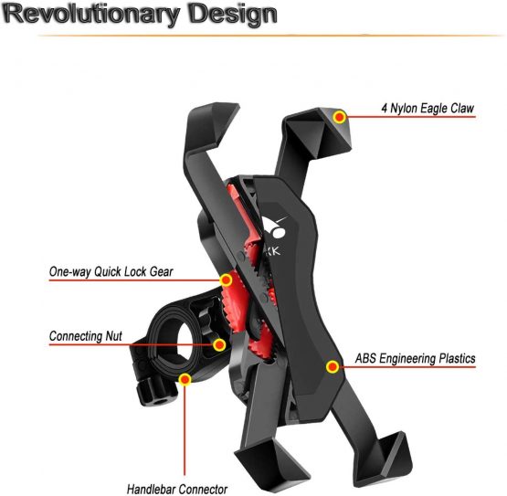 DXK Bike Phone Holder, 360°Rotation Universal Adjustable Bicycle Motorcycle Phone Mount Cradle Clamp for Motorbike, Moped, Scooter -Waterproof-AntiShake & NonSlip - 3.5 to 6.5 Inch Smartphone - Image 3