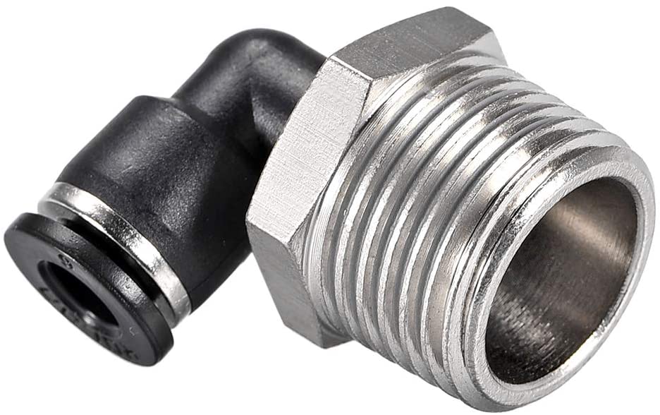 sourcing map Push to Connect Tube Fitting Male Elbow 6mm Tube OD x 1/2NPT Thread Pneumatic Air Push Fit Lock Fitting