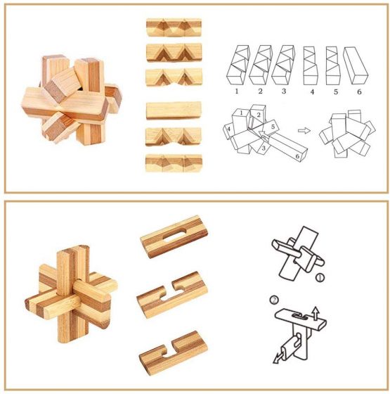 YGZN 9pcs Wooden Blocks Brain Teaser Puzzles Set 3D Interlocking Wood Jigsaw Games - IQ Challenge Toy Mind Game Gift Set for Kids and Teens (Wooden Puzzles 9Set) - Image 4