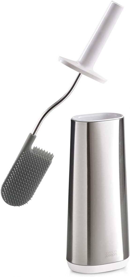 Joseph Joseph Flex Steel Smart Hygienic Silicone Toilet Brush with Holder- Stainless Steel
