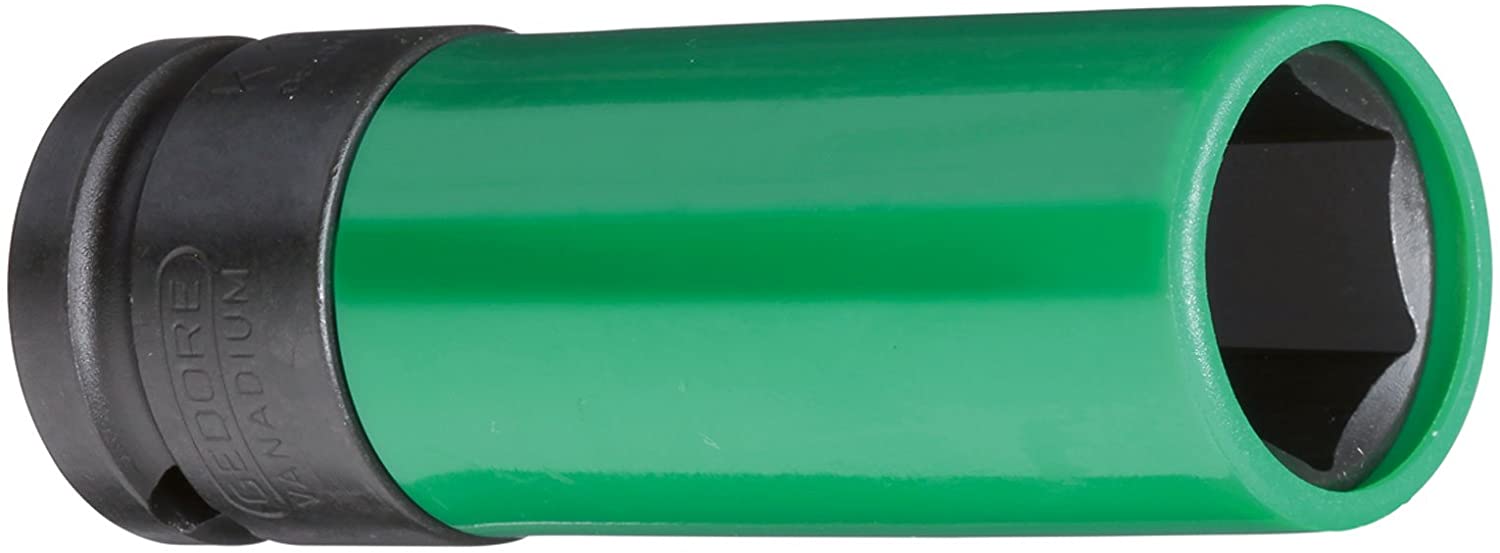 GEDORE Impact wrench socket with protective sleeve, Socket, 1/2" 12.5 mm drive, Hex, AF 19 mm, Traffic green, Automotive, K19 LS 19
