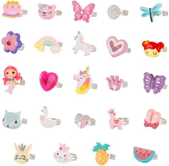 Powerking Girl Rings, Adjustable Jewelry Rings Set and Play Dress Up Rings for Kids and Little Girls, Unicorn/ Butterfly/Flower Rings 24 PCS Bling Bling Set