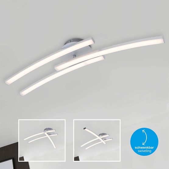 Briloner Leuchten LED Ceiling Light, 3-Bulb Ceiling Lamp, Pivotable, 6 Watt, 480 Lumen, 3, 000 Kelvin, Aluminium Colour, 565x120x105mm