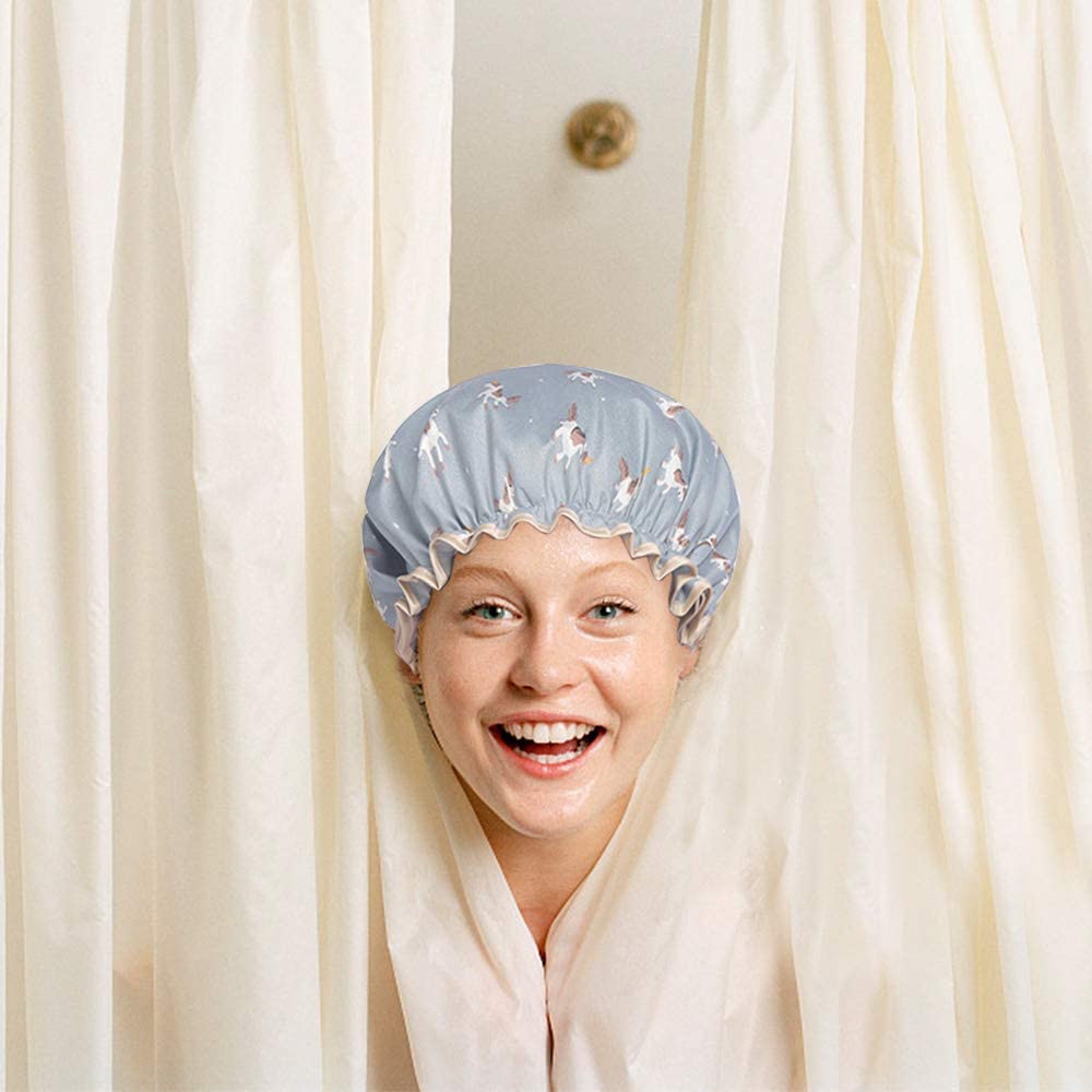 Shower Cap 2 Pack, Unicorn Double Layer Waterproof Shower Caps for