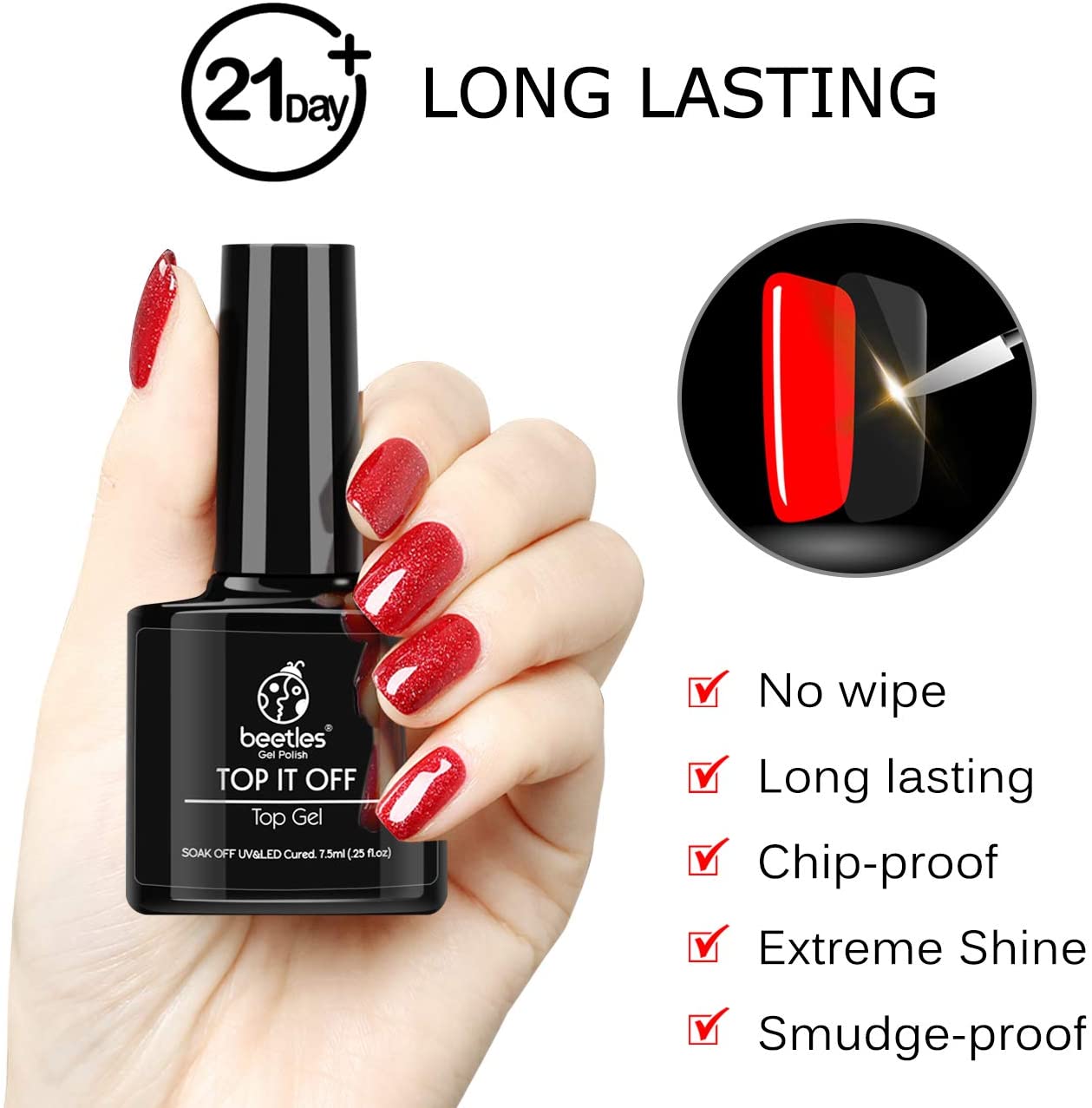 Beetles Gel Nail Polish Set, Matte Top Coat, High Gloss Top Coat, Base Coat & UV LED Lamp, No Wipe, Long Lasting, Soak Off - Image 3