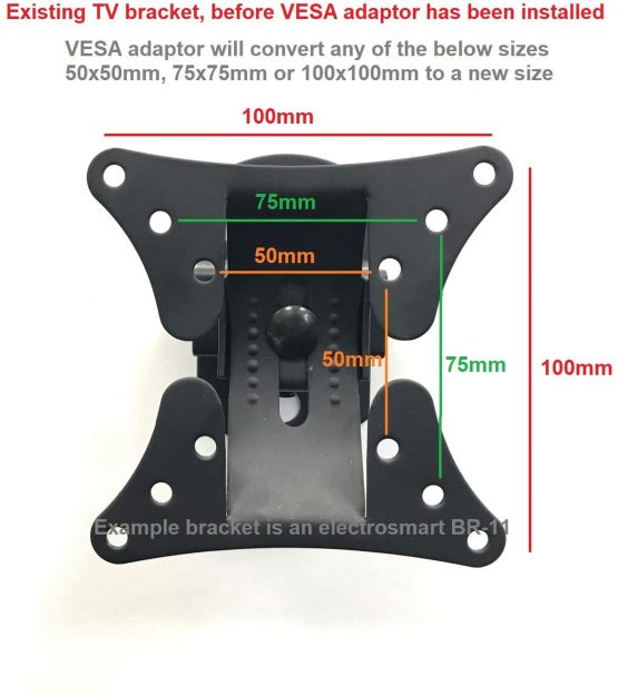 electrosmart 200 x 200 VESA Black Mount Adaptor Plate Convert TV Wall Bracket 50/75 / 100 mm - Image 3